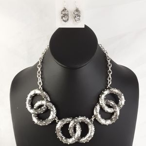 " Bumpy" Silver Necklace with Matching Earrings